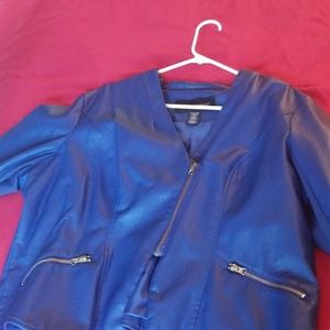 Royal Blue Faux Leather Jacket